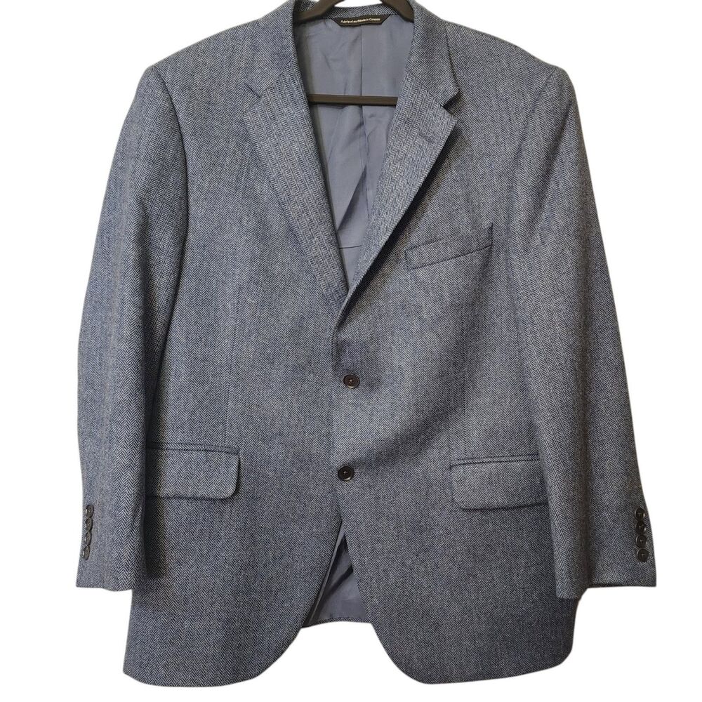 Richard Bennet Herringbone Sport Coat Mens 46  100% Cashmere Blazer Black Label